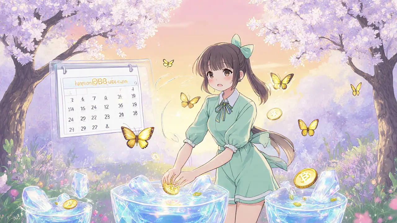 Girl planting glowing QUBE seeds in a garden representing high‑yield farming.