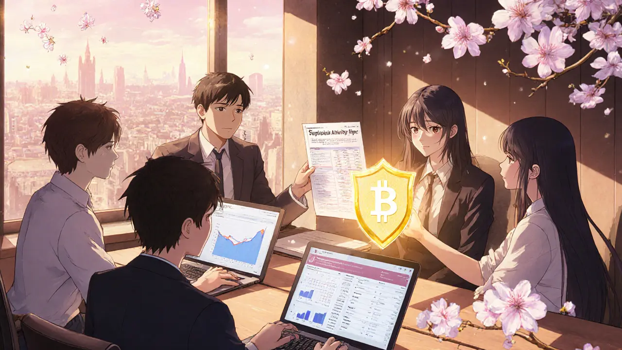 A diverse crypto team monitoring blockchain transactions with holographic displays in a cozy workspace.