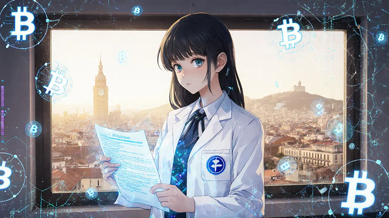 A female researcher in a lab works with holographic blockchain tech, symbolizing Portugal&#039;s new innovation-focused tax path.