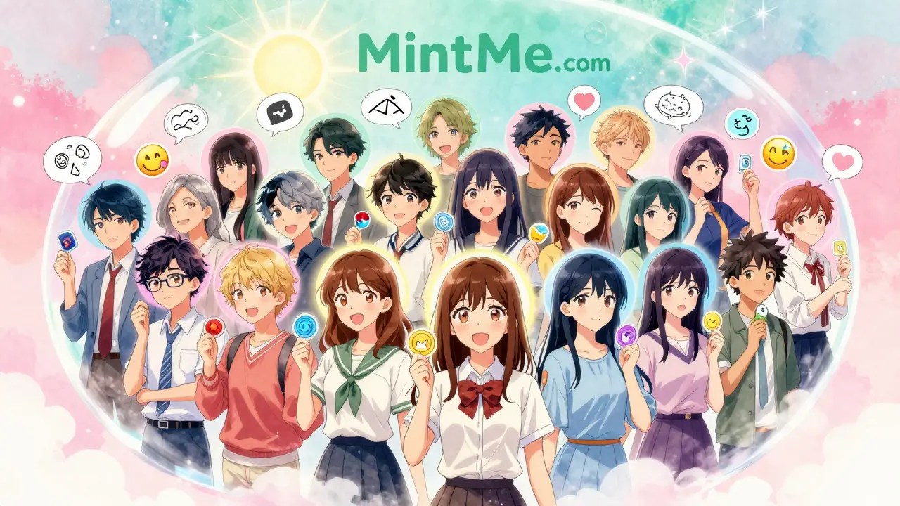 Fans in a colorful social feed supporting creators with glowing tokens and emotional speech bubbles.