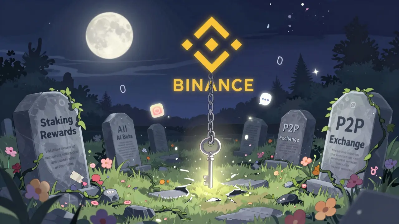 A digital graveyard with gravestones for abandoned DeFi promises under a moonlit BSC logo.