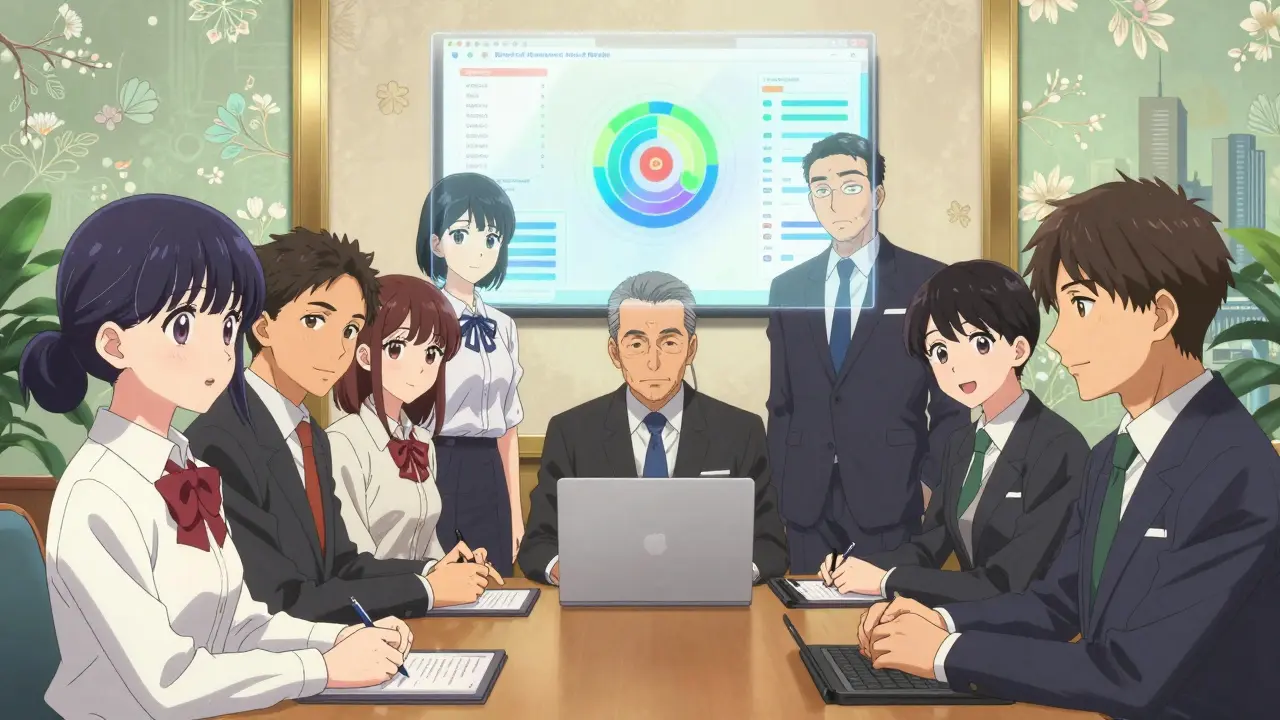 Business team verifying crypto transactions with Bank of Russia official.