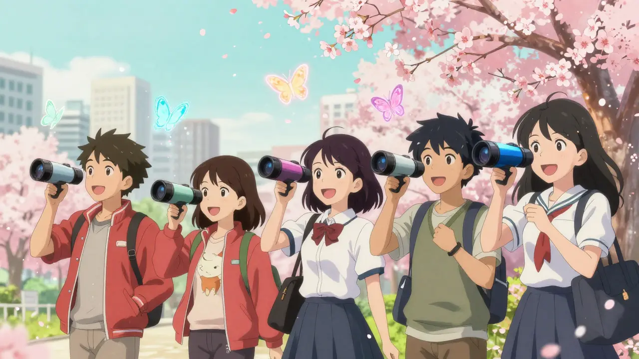 Teens scan real objects in a park, turning them into glowing digital NFTs that float like butterflies.