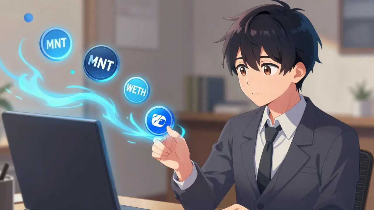 Trader swapping MNT and WETH tokens with smooth transaction flow