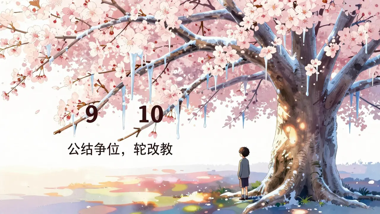 Frozen tree blooming with flowers in manga art.