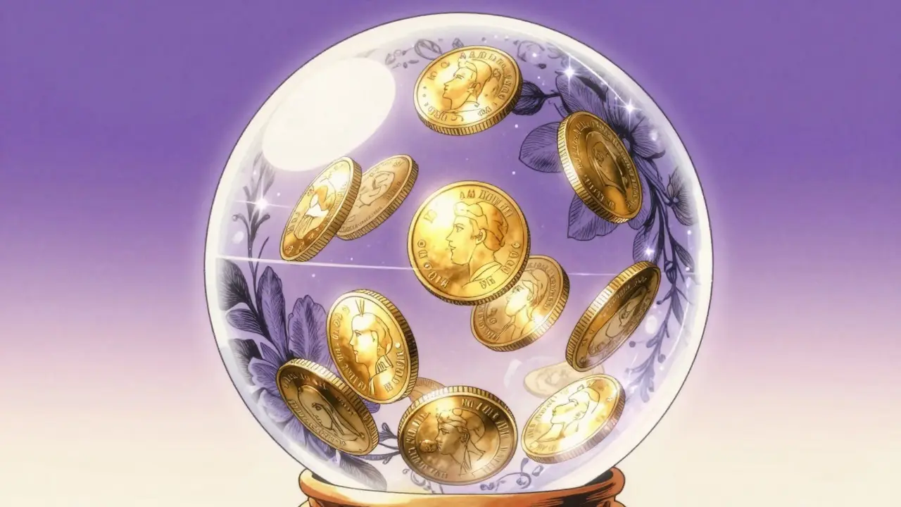 Golden coins inside magical barrier depicted in shoujo manga style.