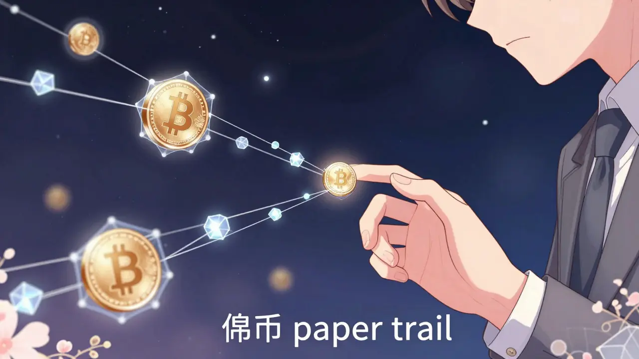 Glowing digital threads connecting crypto symbols in a starry void, shoujo manga style.