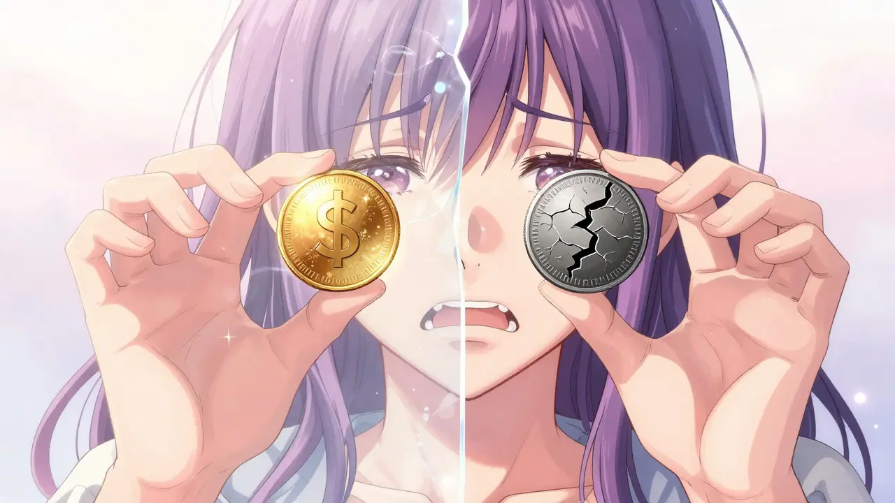 Manga illustration of a barrier between a profit coin and a loss coin