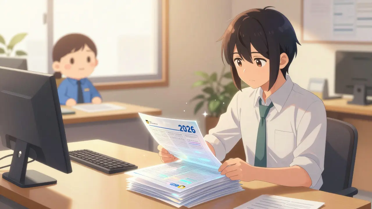 Person organizing digital tax records in a bright shoujo manga setting