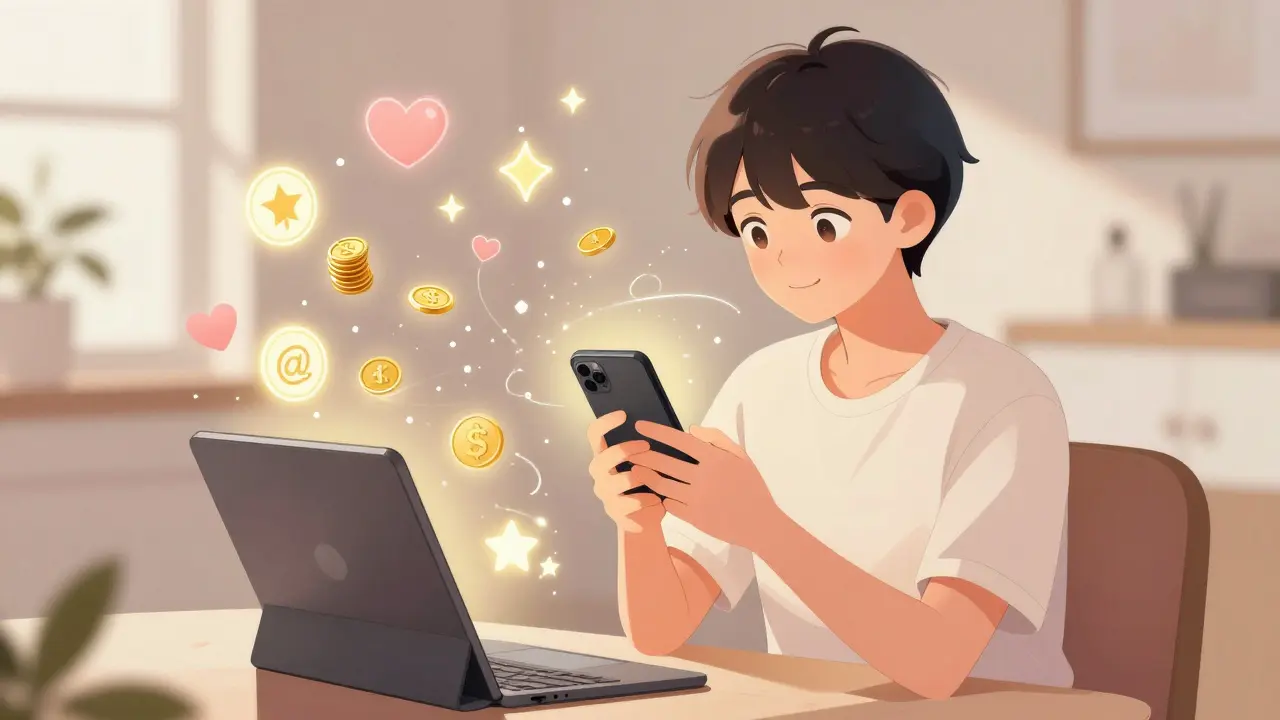 Person using a mobile app and tablet to manage a unified crypto portfolio in a cozy setting.