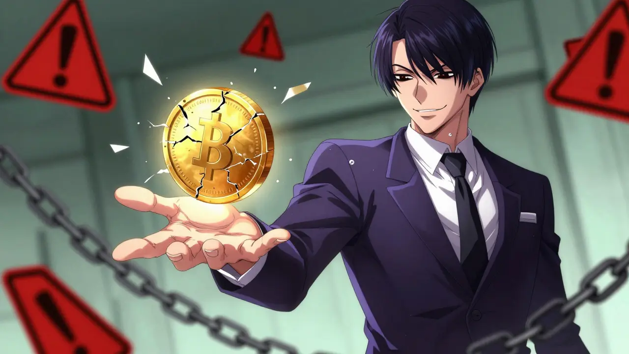 Deceptive figure offering breaking coin in manga style