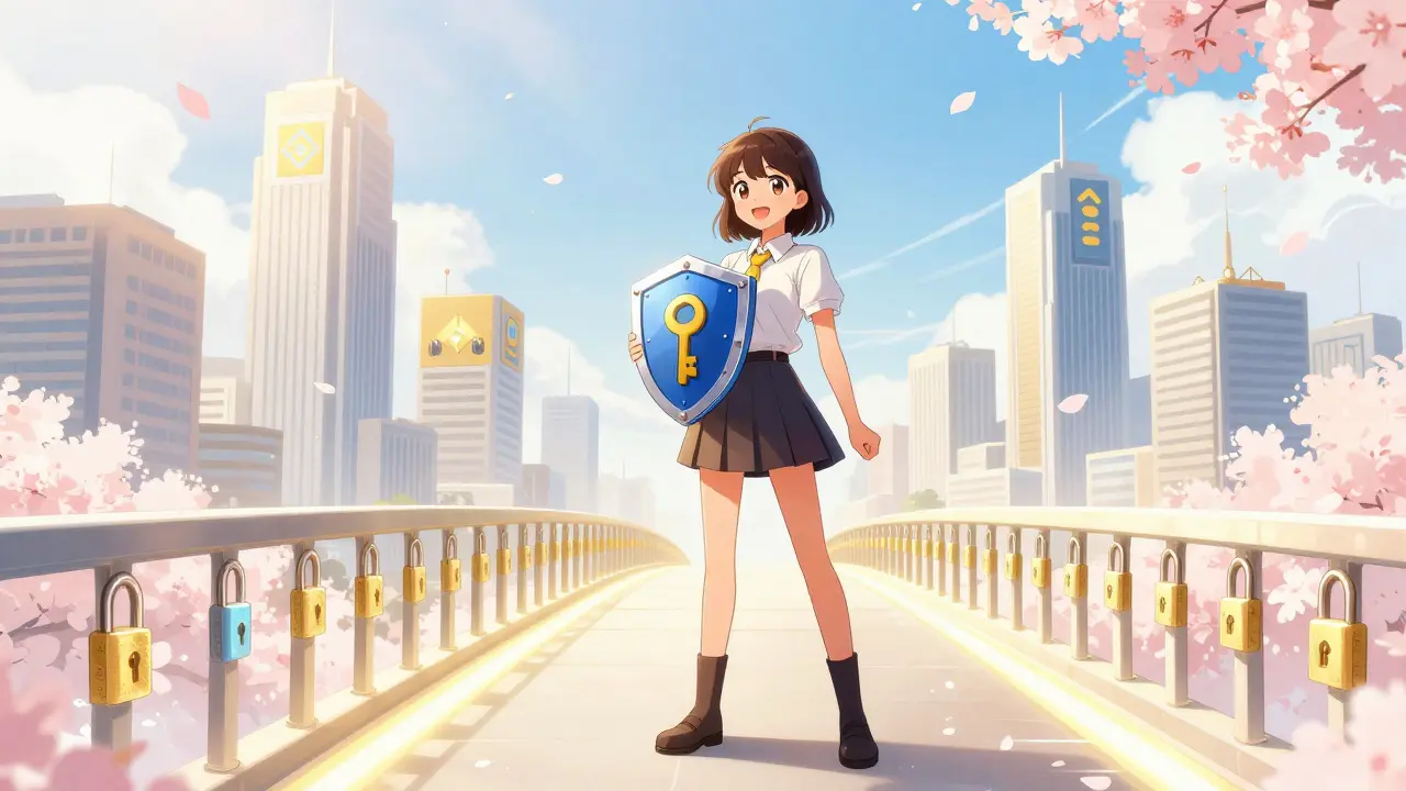Hopeful anime character on secure digital bridge