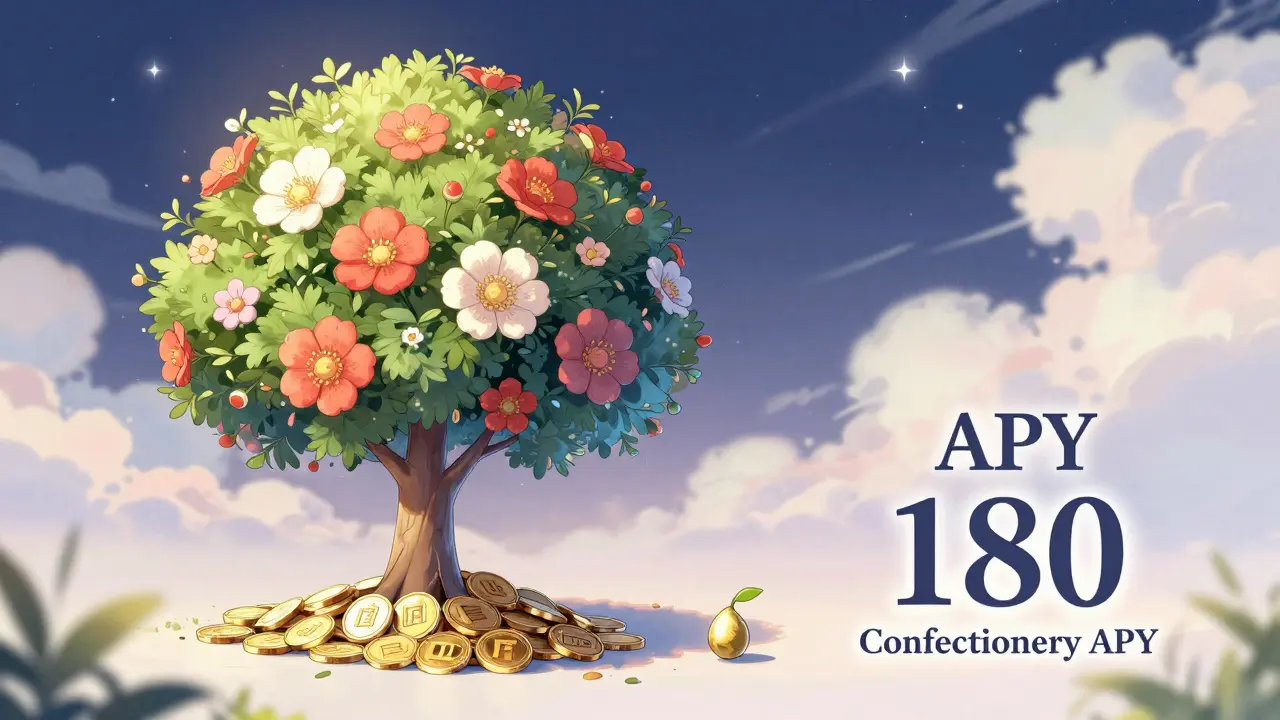 Illustration of DFI tokens growing into a blooming flower, symbolizing staking yields.