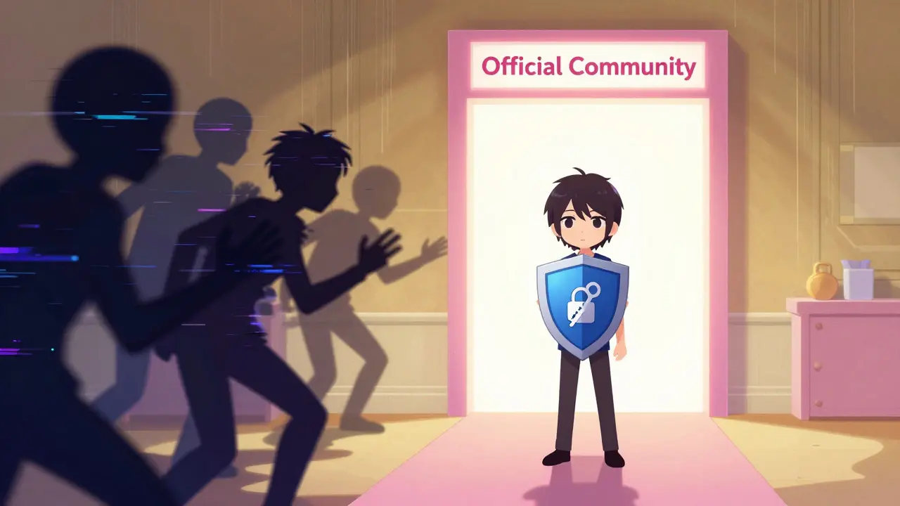Manga character avoiding crypto scams near official portal
