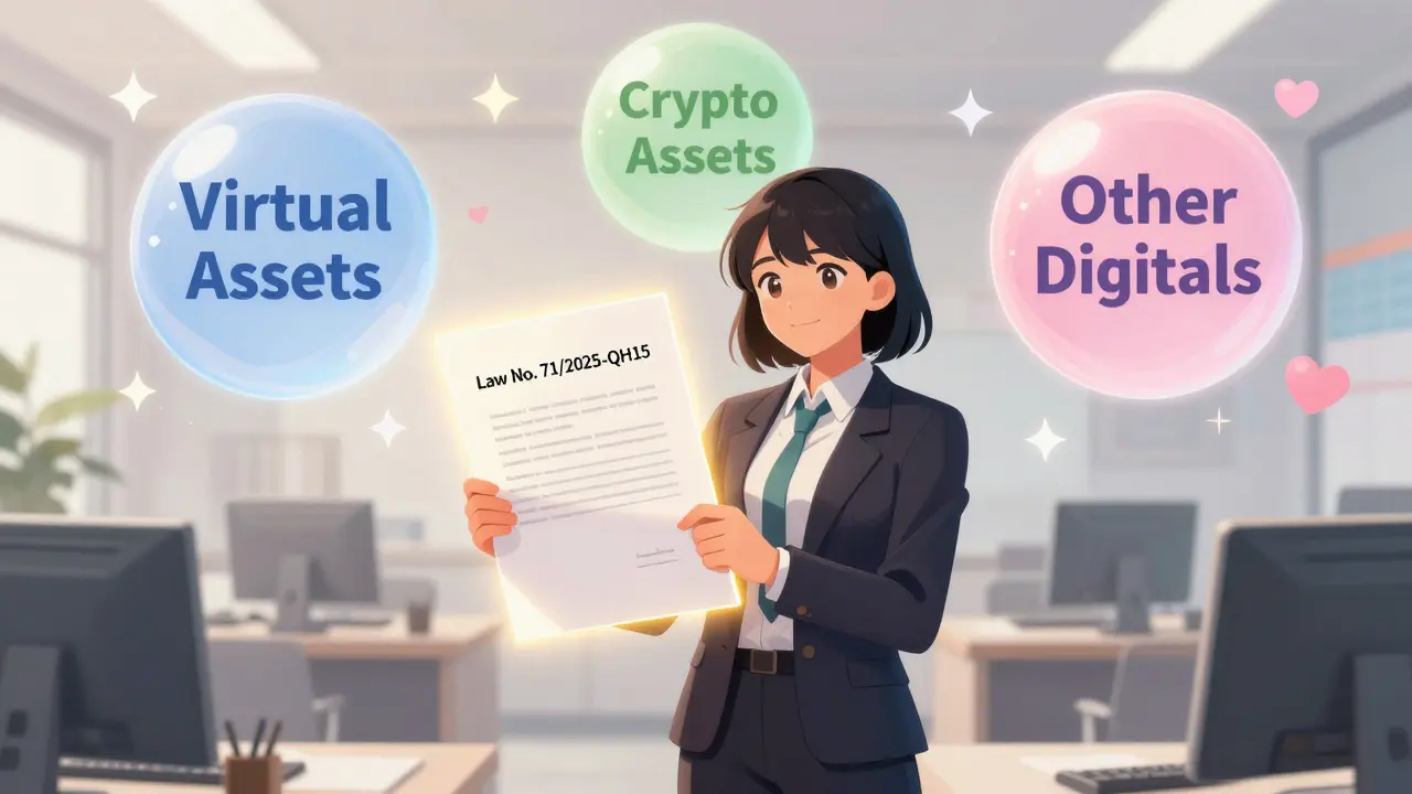 Manga character holding glowing law document, showing new legal status for digital assets