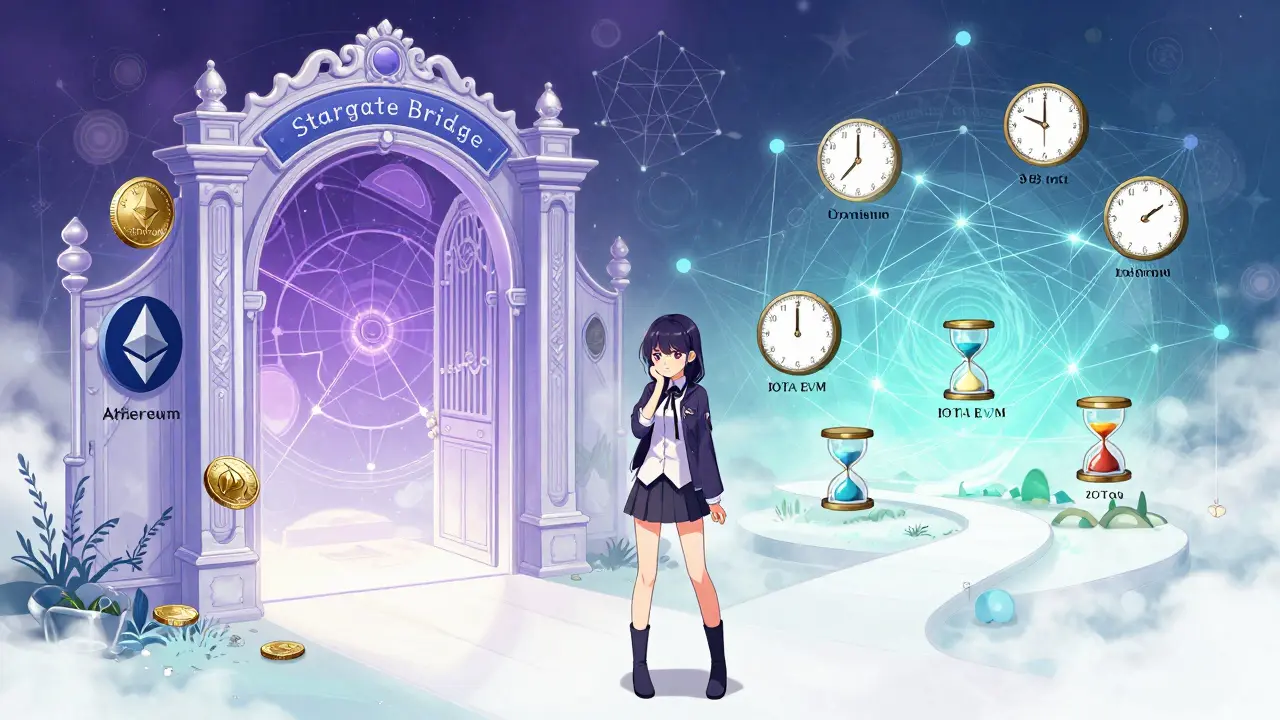 Manga character struggling with crypto bridge process