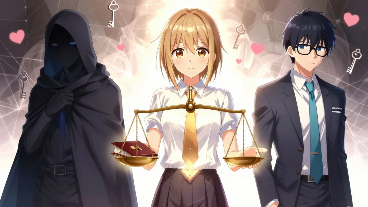 Manga characters comparing privacy models: anonymous, balanced, and tech-focused.