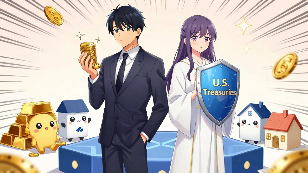 Manga characters representing private credit and treasuries on blockchain