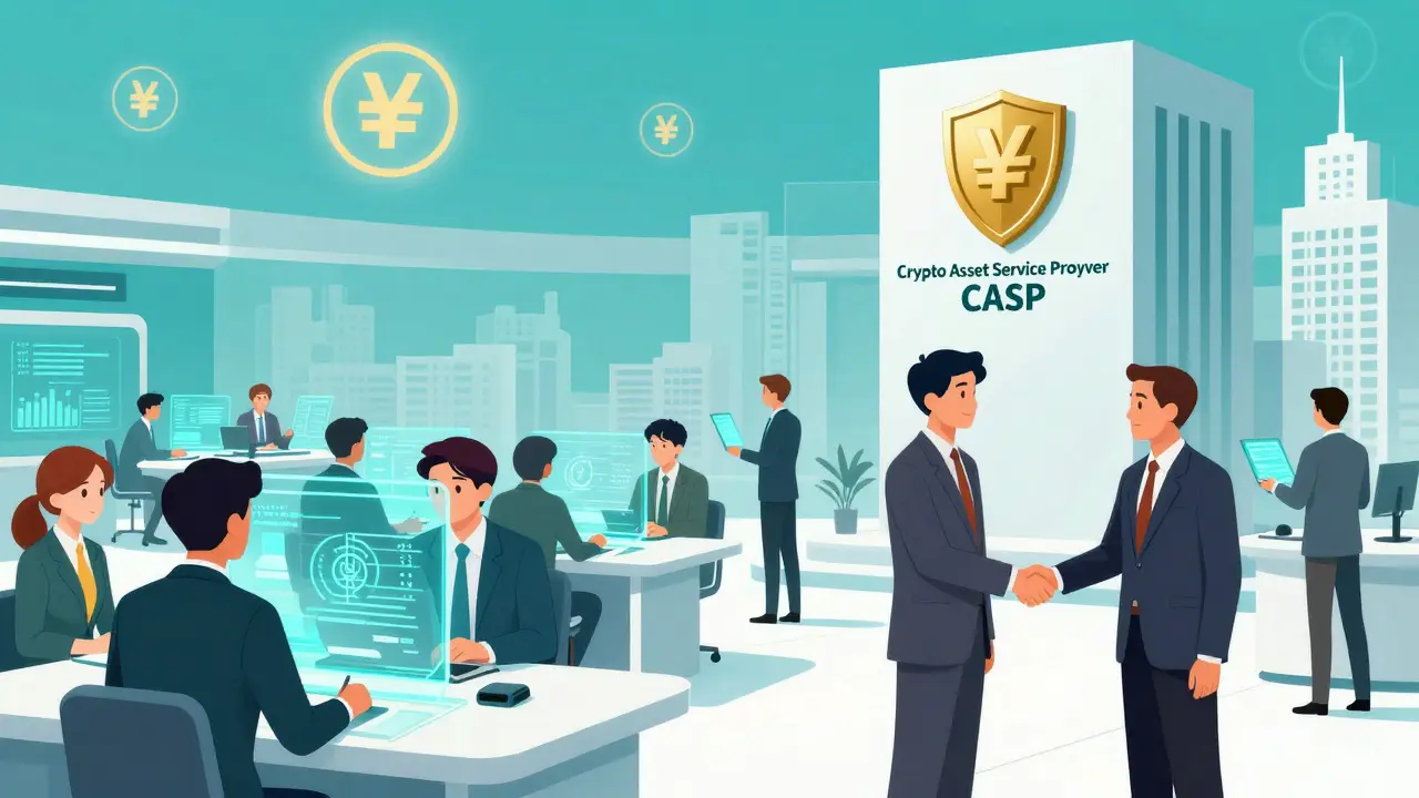 Shoujo style scene of regulated crypto trading with VND focus and licensed providers