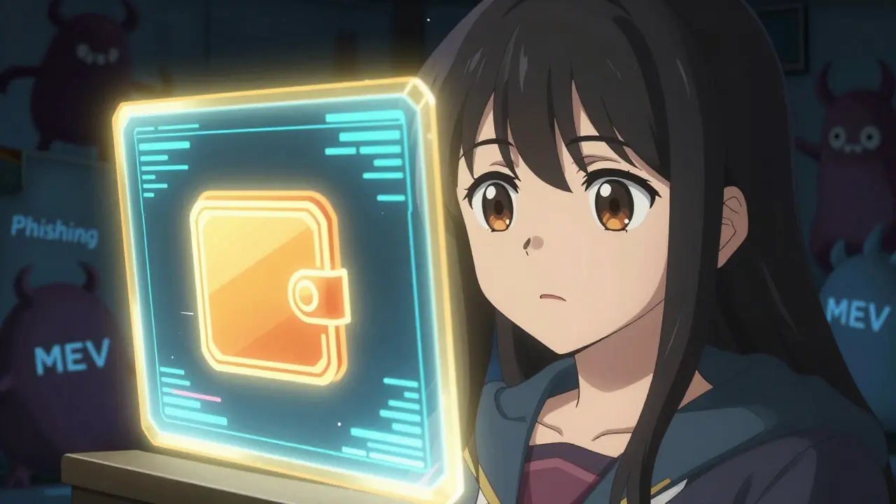 Anime user protected by security shield against crypto threats