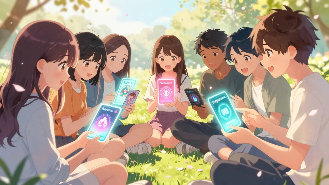 Friends using seamless Layer 2 apps in a sunny park