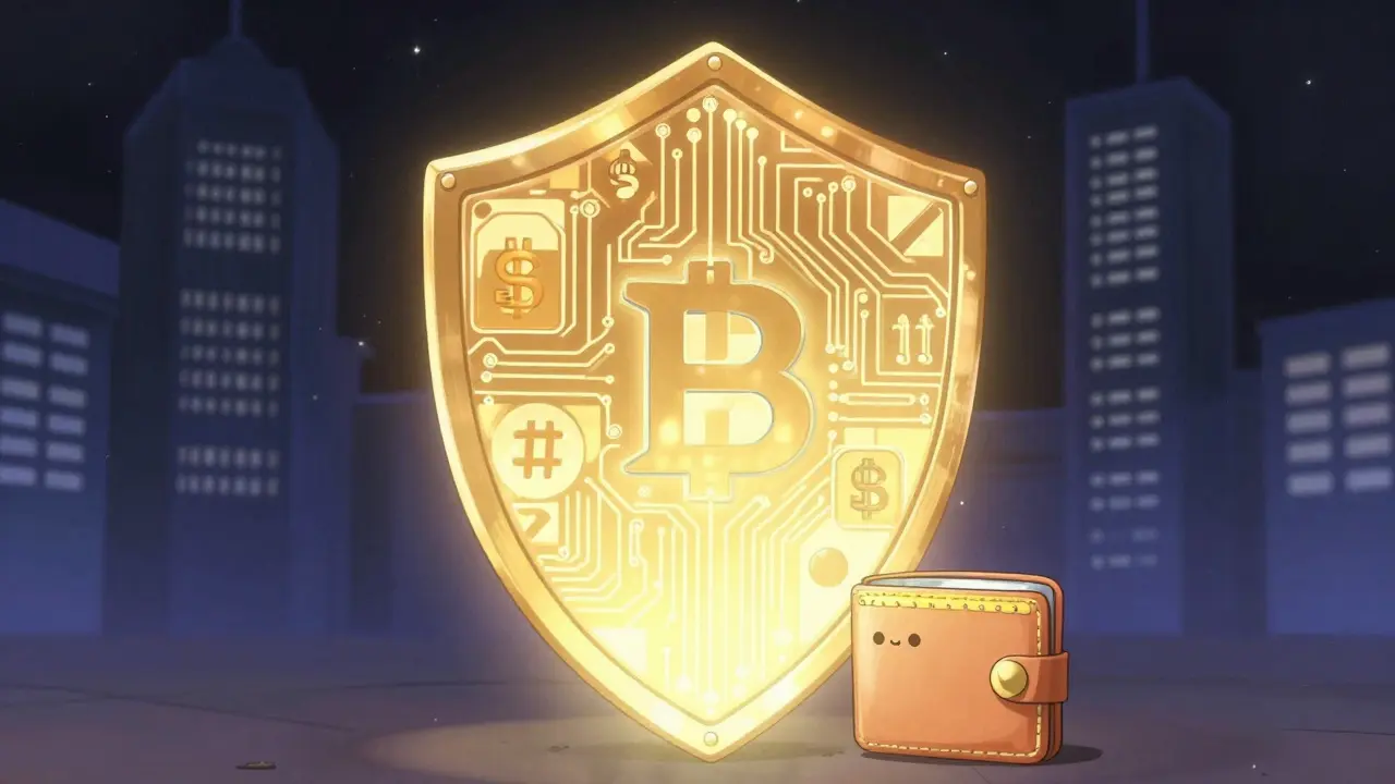 Magical shield protecting crypto wallet from risks