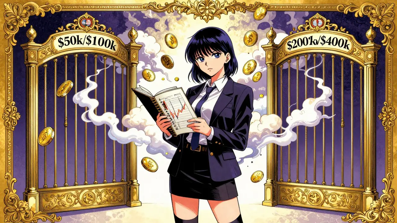 Manga girl standing before FATCA threshold gates