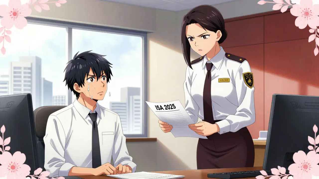 Regulator confronting crypto entrepreneur over ISA 2025 laws, anime style