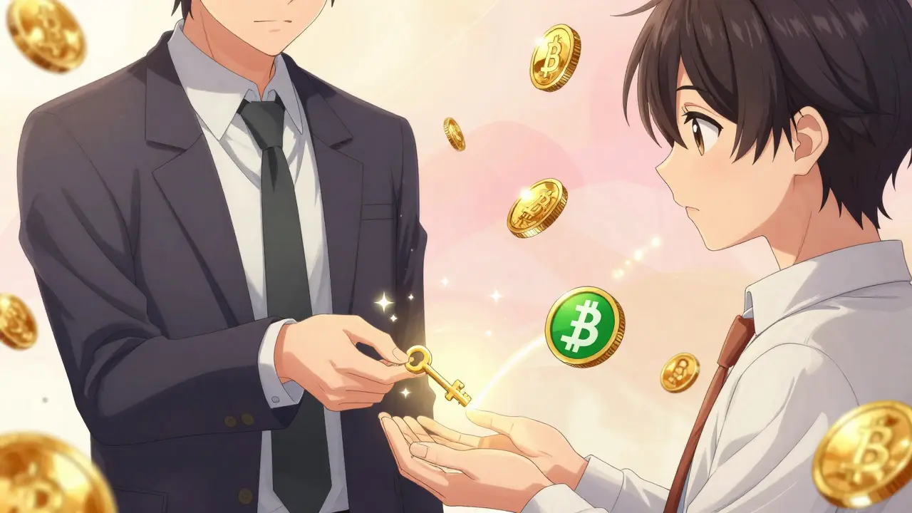 Shoujo manga characters exchanging crypto for interest yields