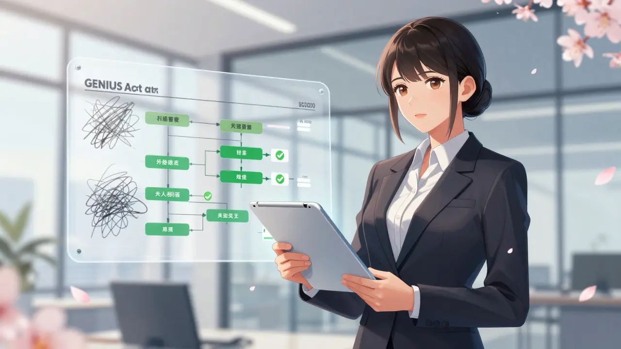 Business woman holding tablet showing clear regulatory charts