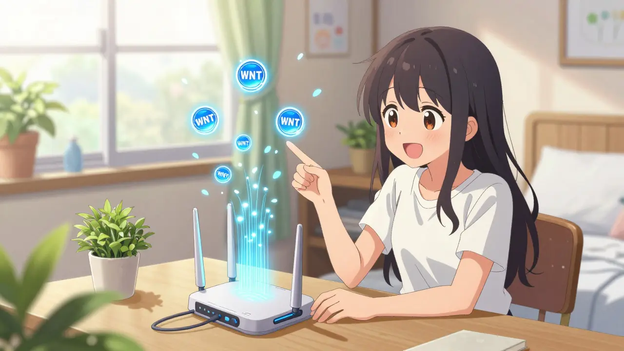 Manga girl earning tokens by sharing WiFi