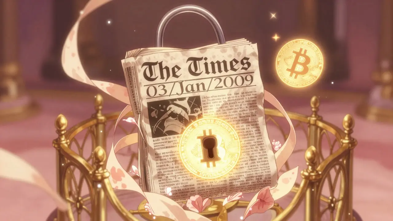 Manga illustration of a locked newspaper headline and unspendable coin in golden light.
