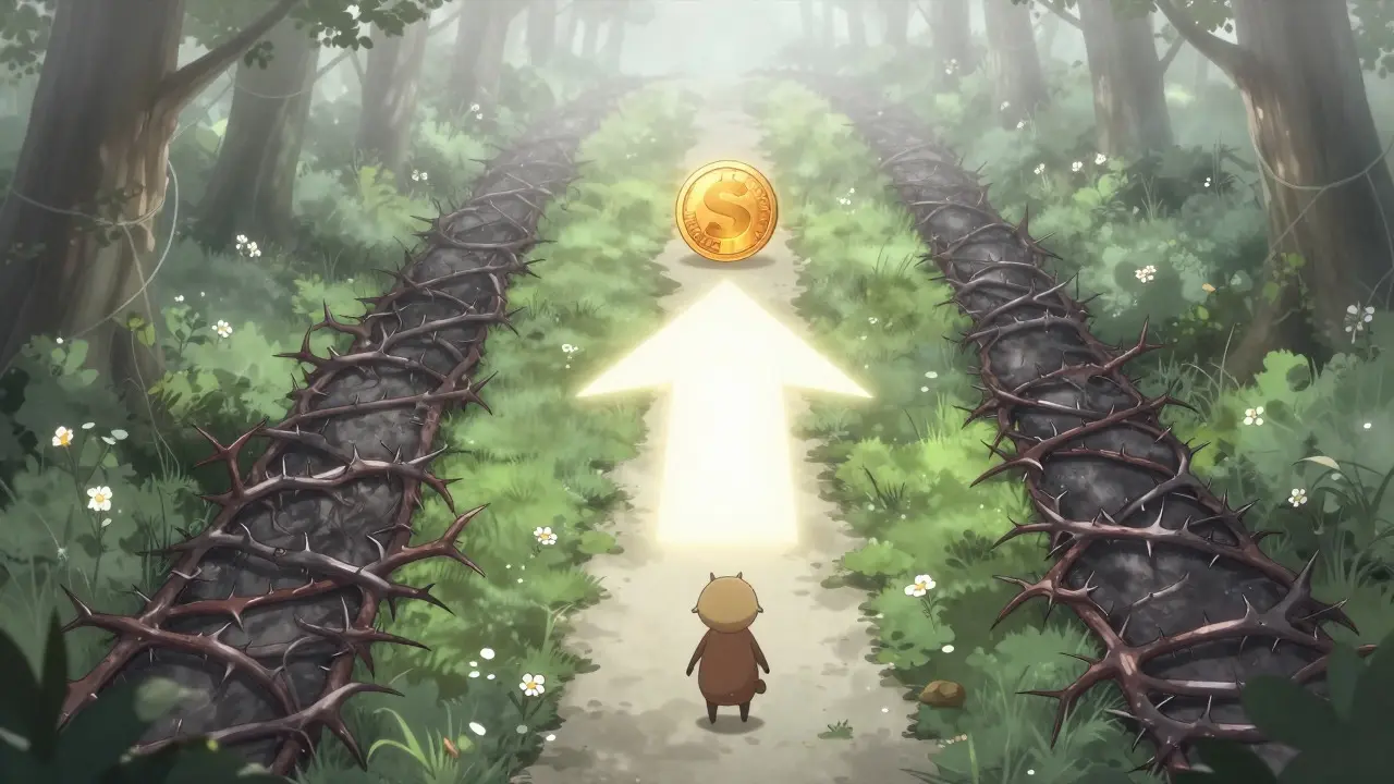 Manga scene showing a safe path vs dangerous traps in a mystical forest