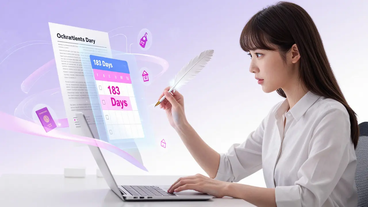 Shoujo character reviewing complex tax residency documents magically