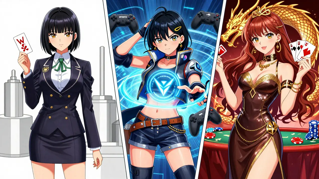 Three distinct characters representing Win Blockchain, WinkLink, and WinX.io tokens