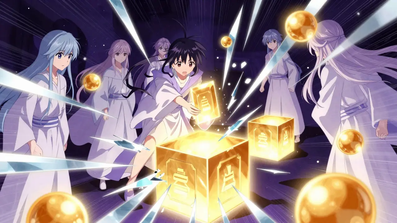 Validator being slashed for cheating in proof of stake, anime style