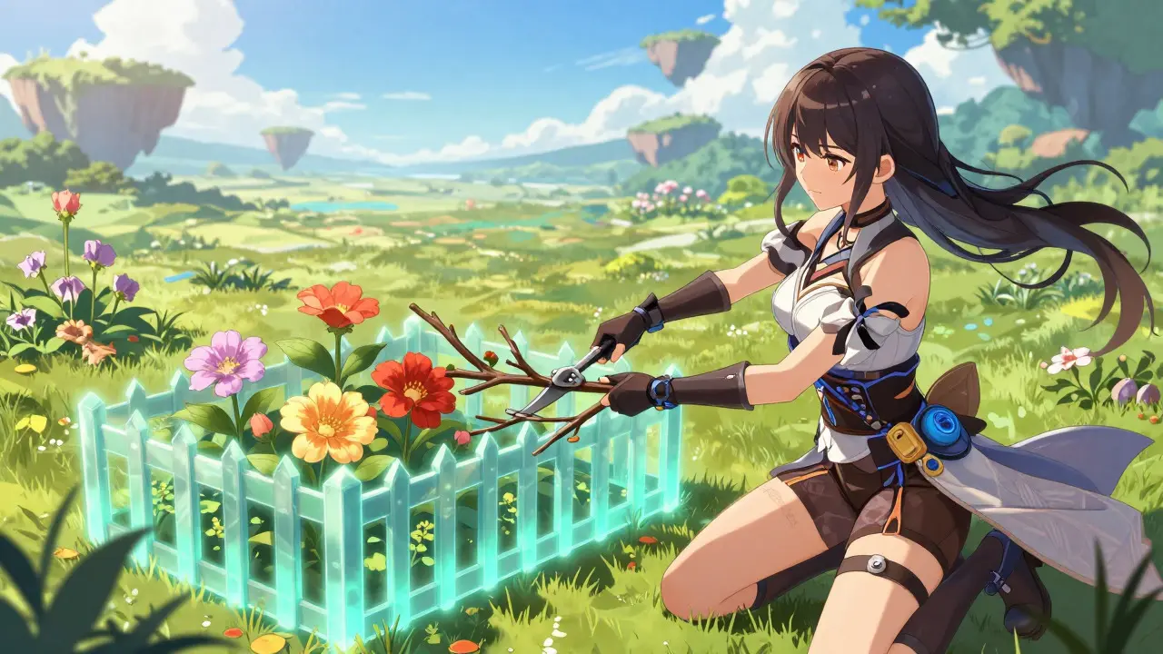 Woman pruning a digital garden representing concentrated liquidity
