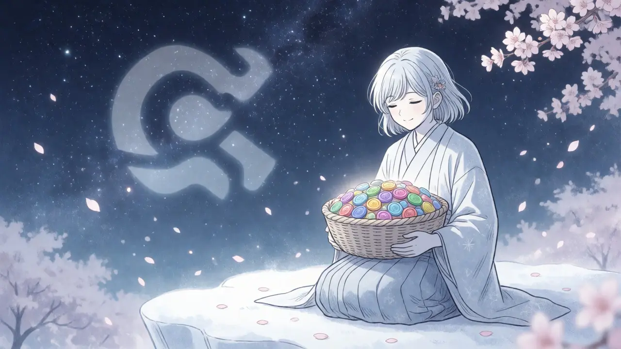 Anime character enjoying airdrop rewards under stars
