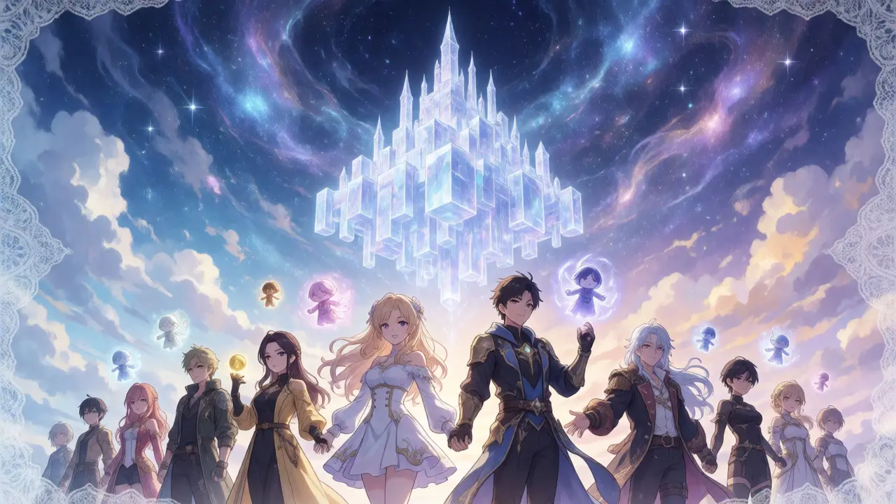 Crystal castle and anime heroes representing MOBOX cross-chain future