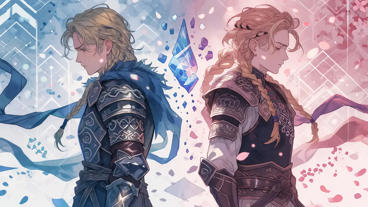 Two Viking characters representing VIKC and VWT separated by a broken crystal.