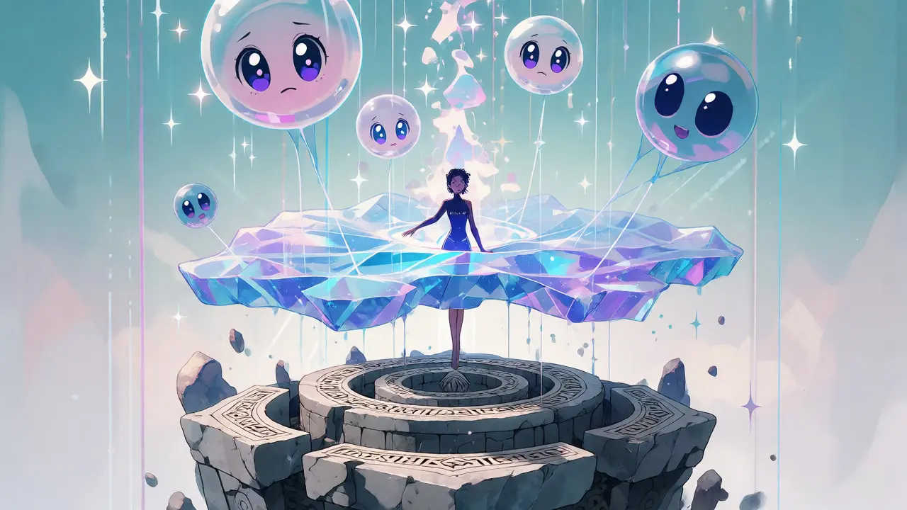 Visual metaphor of Metadium's three-tier blockchain architecture in anime art style.